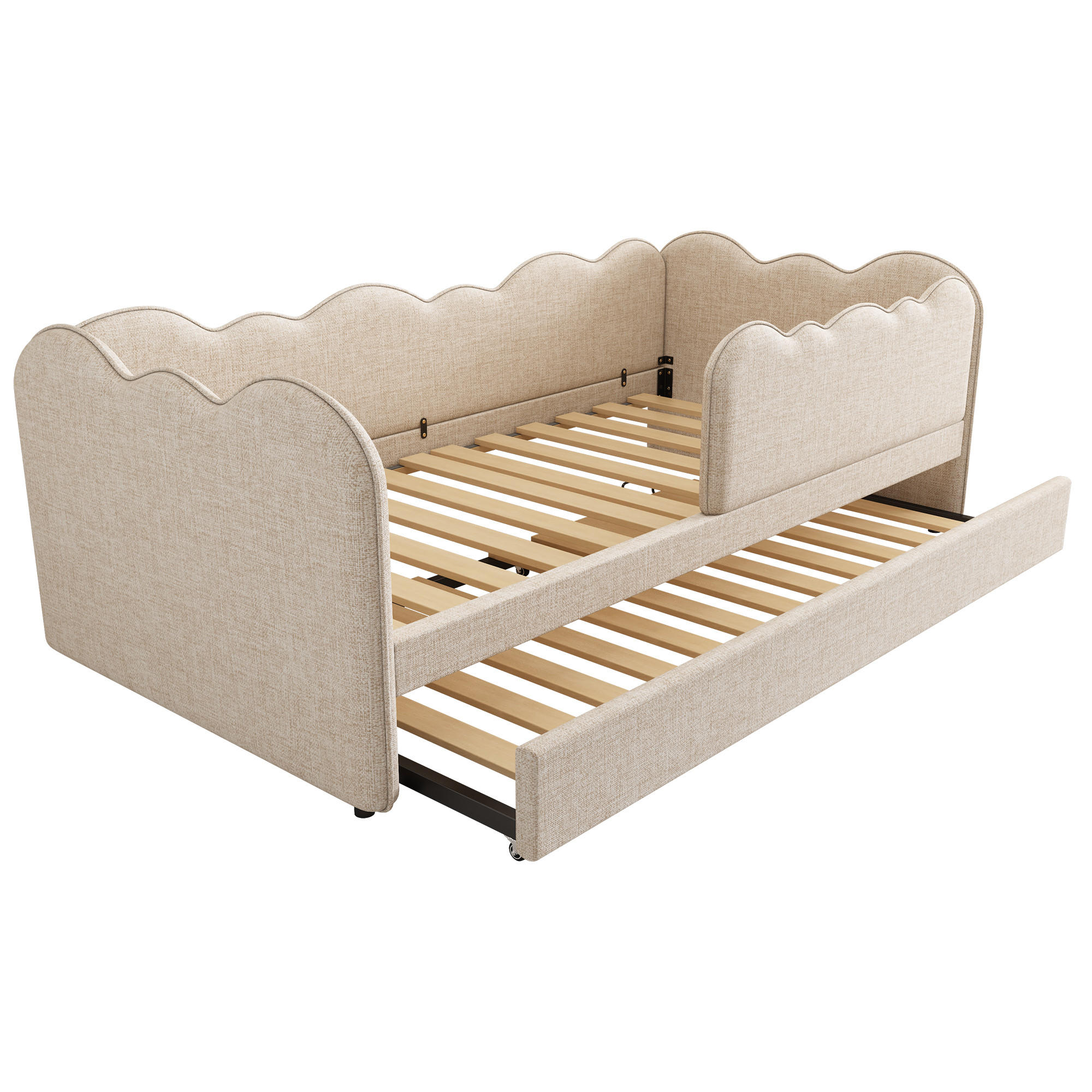 AUSZIEHBETT 90/190 cm DE-00663, in Beige, Tagesbett-Funktion und Lattenrost - Beige, Metall (90/190cm) - ComfortXL