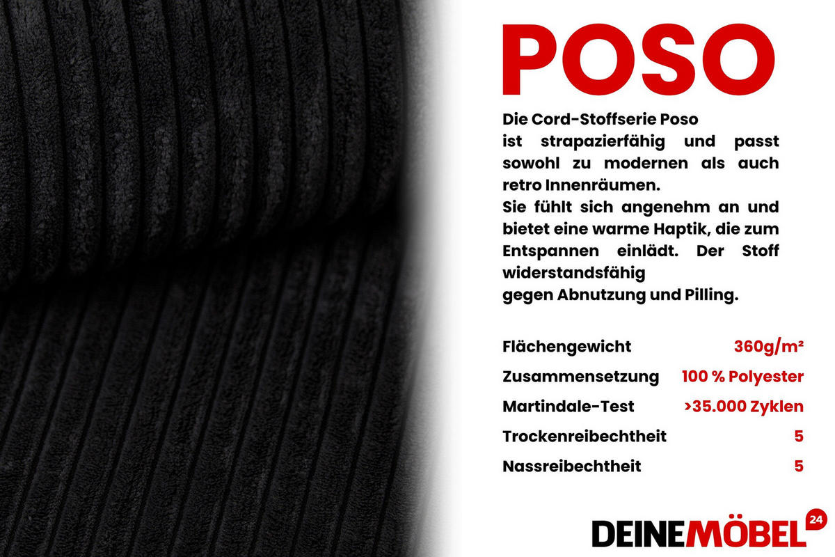 BOXBETT VICTOR 140/200 in Cord Schwarz H4 - Schwarz, Holz/Holzwerkstoff (140/200cm) - Deine Möbel 24