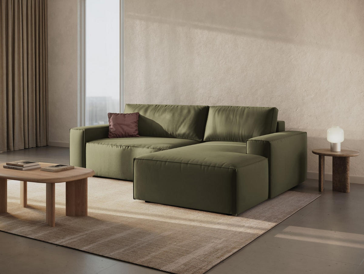 ECKSOFA ausklappbar rechts mit Container Jodie aus Samt grün 3 Sitzplätze - Grün, Textil (151/246cm) - Micadoni