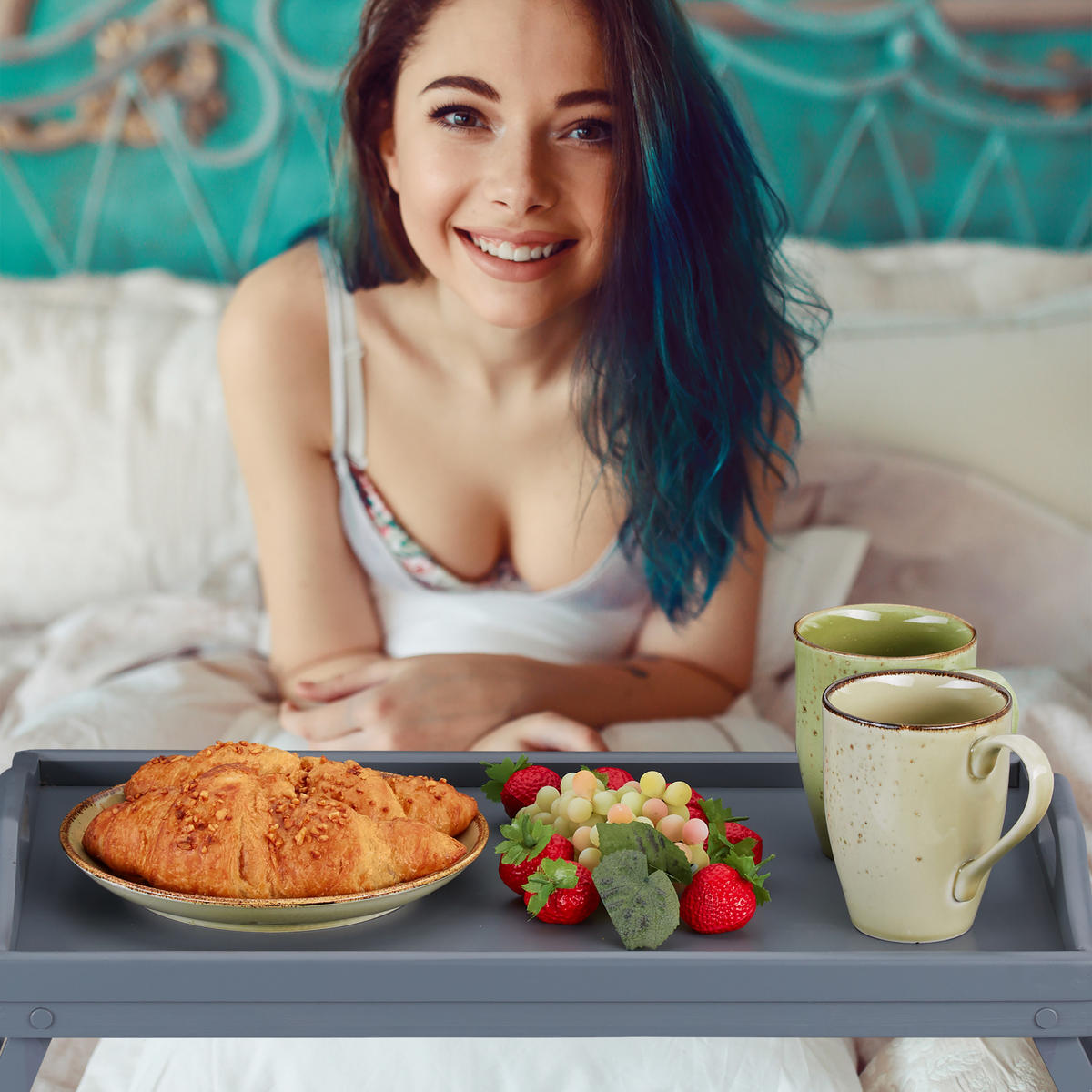 NOČNO mizico - siva, leseni material/les - Relaxdays