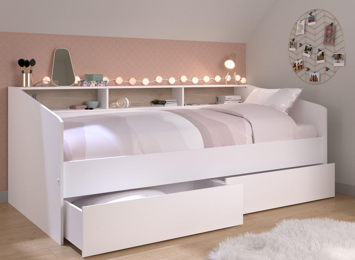 STAURAUMBETT Sleep 4 in Weiß - Weiß, Holzwerkstoff (120/200/80cm)