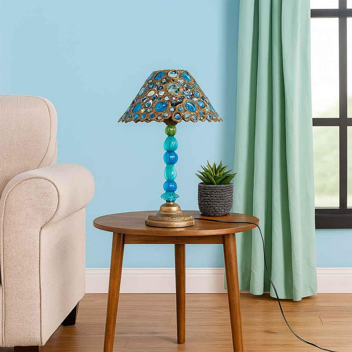 LAMPE aus Metall und Glas, blau, 30x48cm - Blau, Metall (30/30/47cm) - Wanderlust