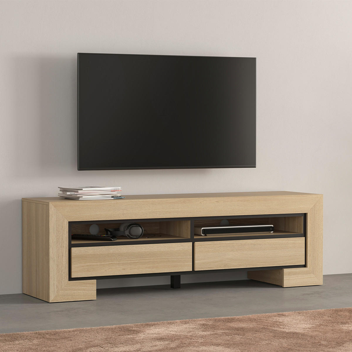 TV-MÖBEL Lucius Holz und Schwarz - Schwarz, Holzwerkstoff (160/50.5/41cm) - Petits-meubles