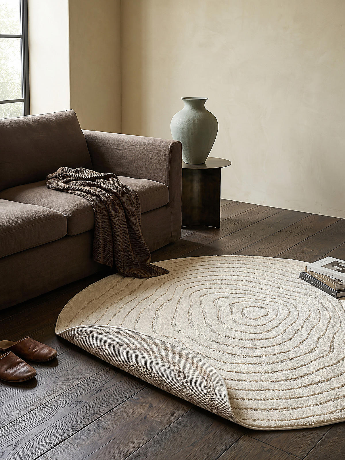 RUNDTEPPICH Streifen CETINA Polypropylen Creme 120 x 120 cm - Beige, Textil (120/120cm) - KADIMA DESIGN