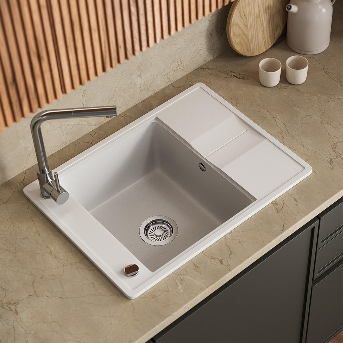 SPÜLBECKEN Osaka Weiß 67 x 50 cm - Weiß, Keramik (67/20/50cm) - Bergstroem