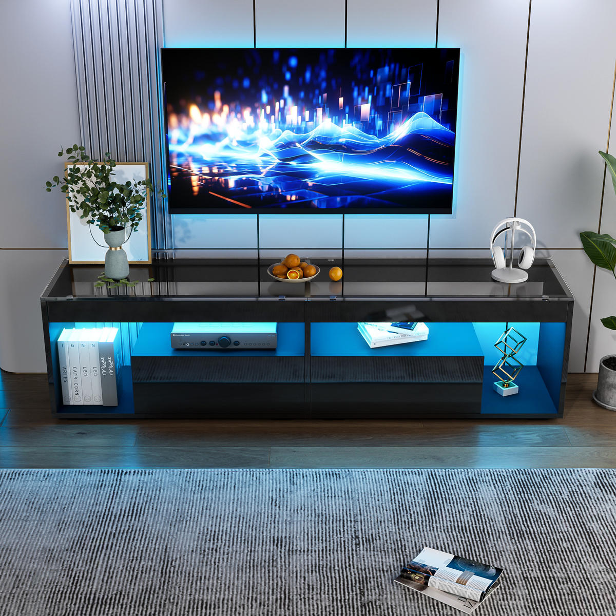 TV-LOWBOARD Hochglanz Schwarz 180/40/46 cm - Schwarz, Holz (180/46/40cm) - PANGIVO