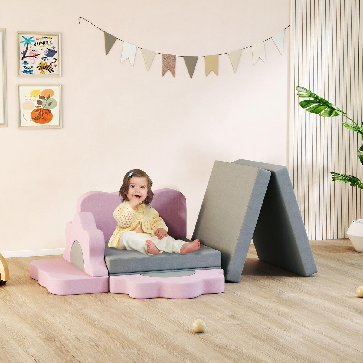 SCHAUMSTOFF Bausteine Kinder 12 Stück Klettern Softbausteine mit Bällebad Grau - Grau, Textil (75/75cm) - AIYAPLAY