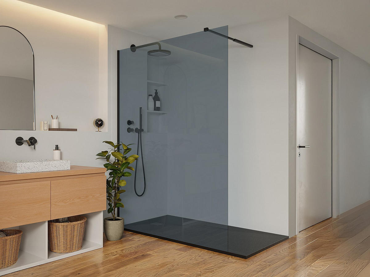 DUSCHWAND - 140cm x 0.6cm - Sicherheitsglas - schwarz - MALIKA II - Schwarz, Glas (140/200cm) - Vente-Unique