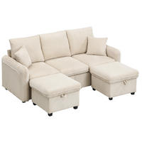 WOHNLANDSCHAFT mit Schlaffunktion, Stauraum und Cord-Bezug in Beige,188/186/86 cm - Beige, Kunststoff (188/86/186cm) - Flora Grace