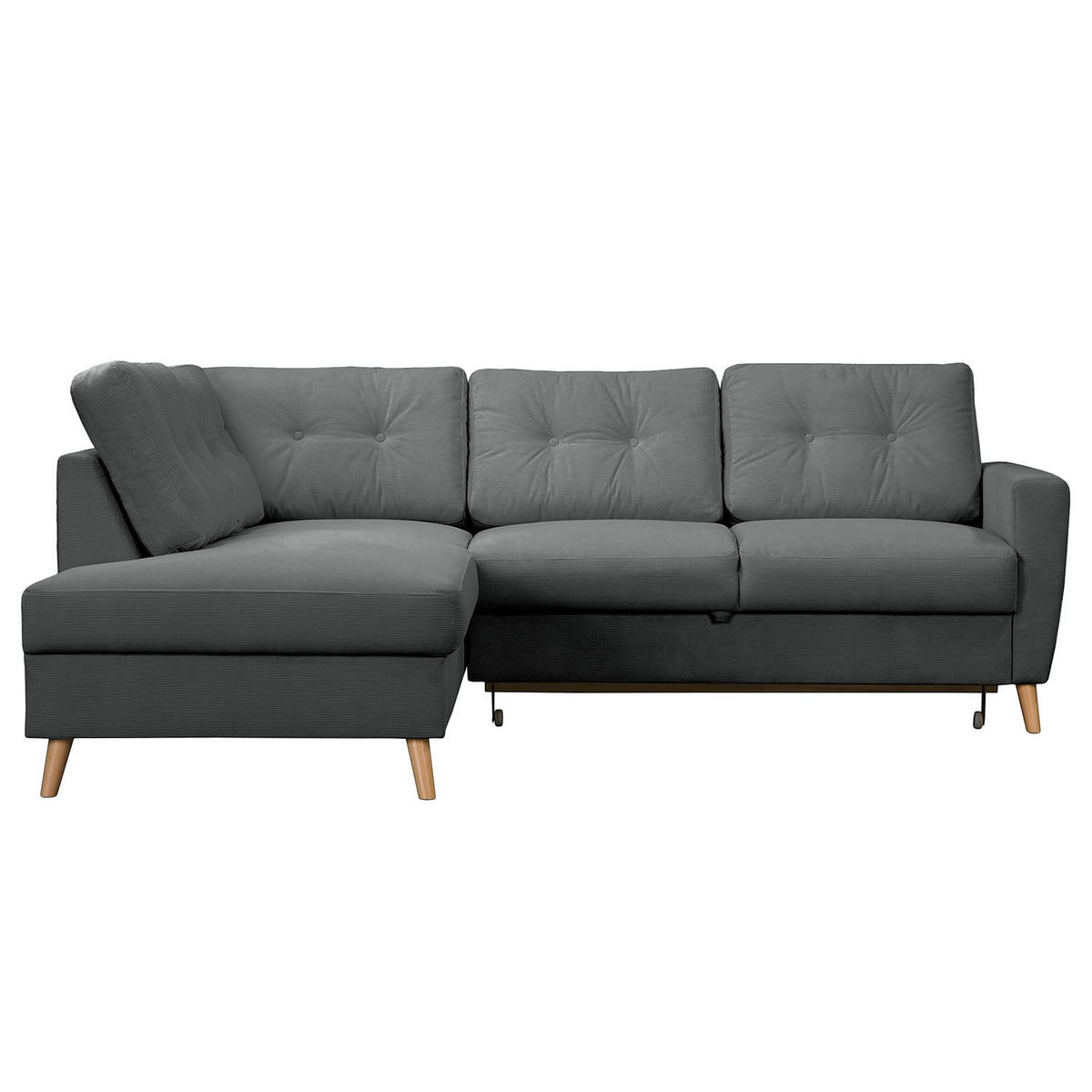 ECKSOFA mit Ottomane - Anthrazit/Braun, Holz/Textil (230/200cm) - home24