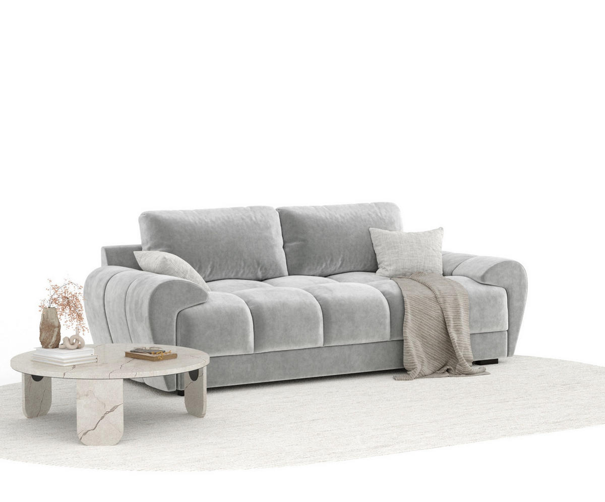 3-SITZER SOFA Peebles Creme Samtstoff - Creme/Schwarz, Holz/Holzwerkstoff (244/90/101cm) - Maison de Reve