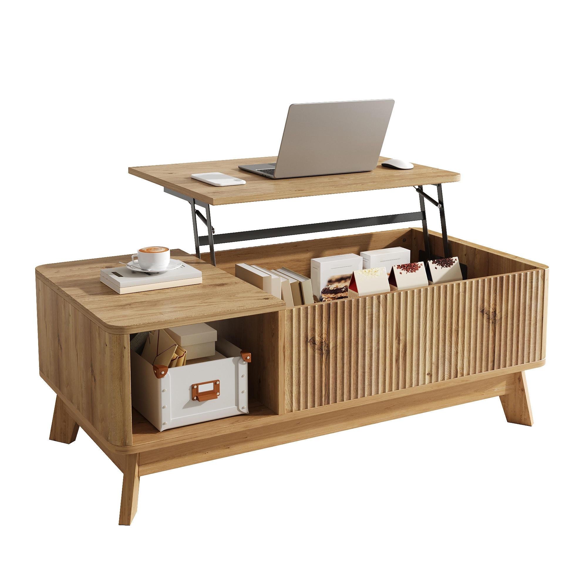 COUCHTISCH 95/48/50 cm Natur aus MDF mit Hubfunktion und Stauraum - Naturfarben, Holzwerkstoff (95/48/50cm) - OKWISH