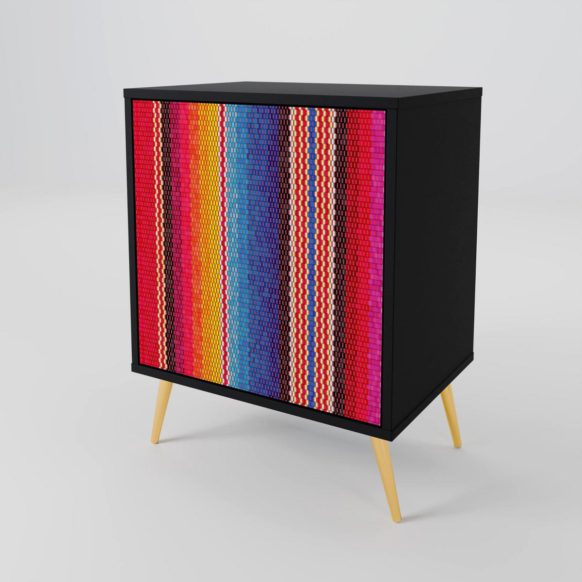 SIDEBOARD ETHNIC MEXICAN, Schwarz, 57,5x42x70,5 cm, Schwarze Metall-Sternfüße - Multicolor/Schwarz, Holzwerkstoff/Metall (57.5/70.5/42cm) - SpaceRebels