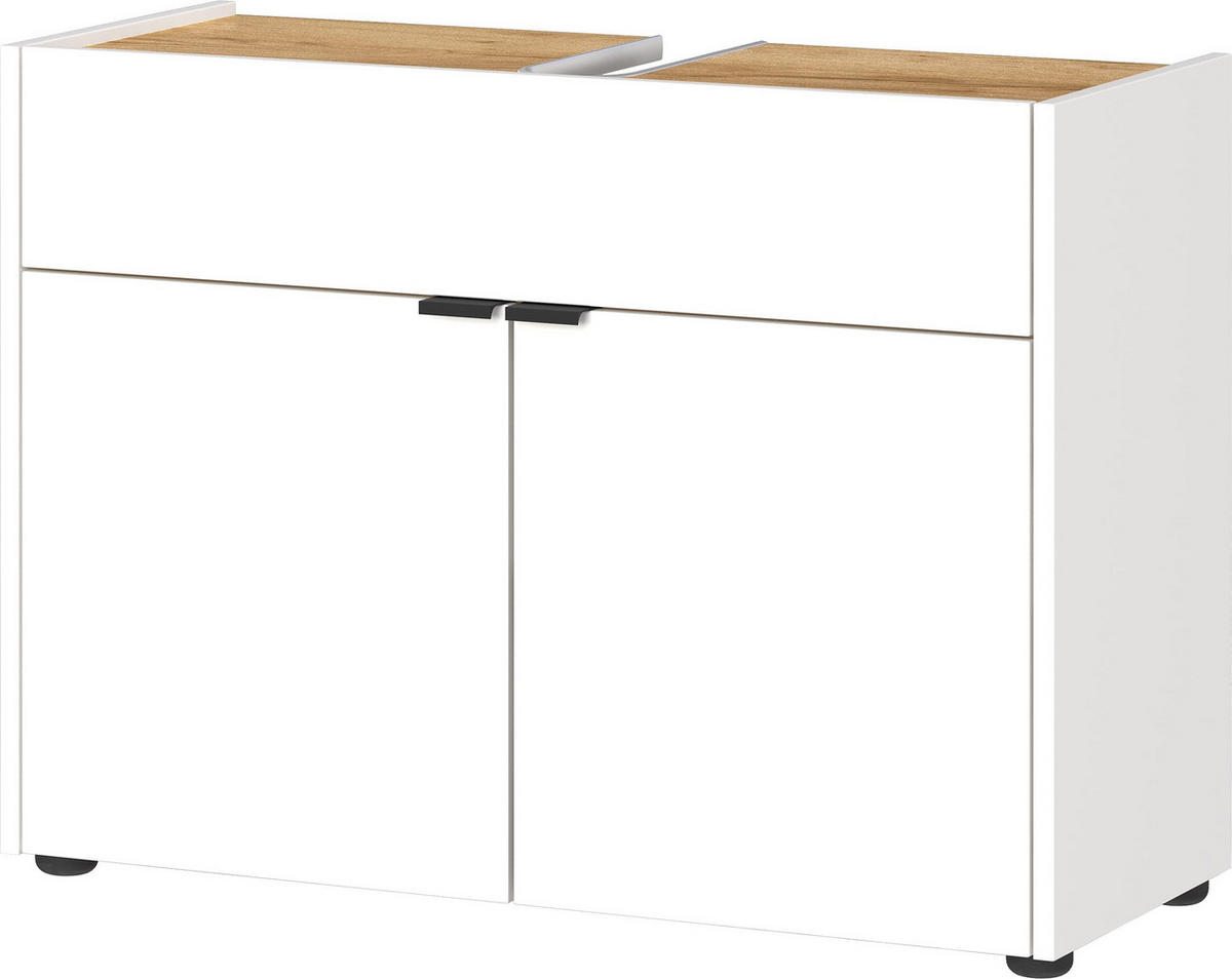 UNTERSCHRANK 80x34x60 cm stoßfest mit Siphonaussparung und Easy-Clean-Oberfläche, Weiß-Beige 80x34x60 cm - Weiß, Holz/Metall (80/60/34cm) - KADIMA DESIGN