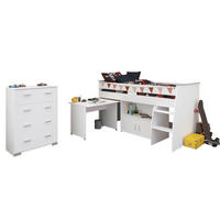 KINDERZIMMER weiß, Komplett-Set 2-teilig mit Stauraumbett, Kommode - Silberfarben/Weiß, Holzwerkstoff/Kunststoff (115/110/204cm) - Parisot Meuble