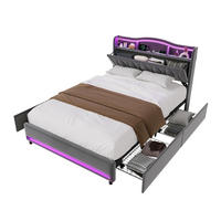 POLSTERBETT 140x200 cm Grau mit LED, USB-C, 4 Schubladen - Grau, Holz (140/200cm)
