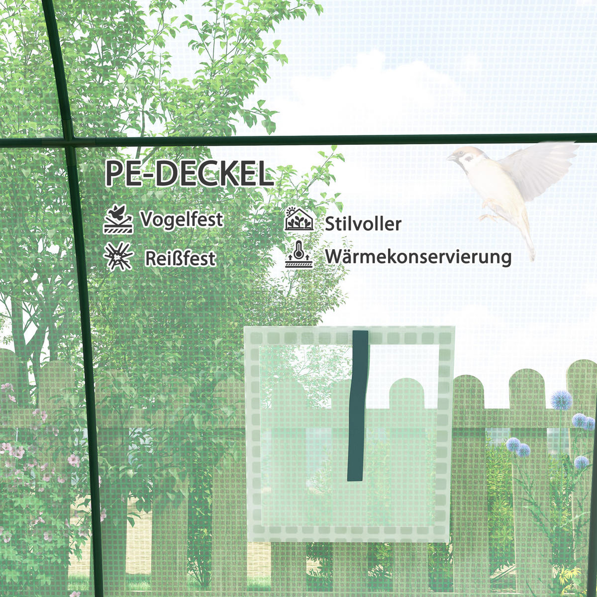 GEWÄCHSHAUS mit Rolltür, 2 Fernster, winterfest Foliengewächshaus aus Stahl - Grün, Kunststoff/Metall (180/200/180cm) - Outsunny