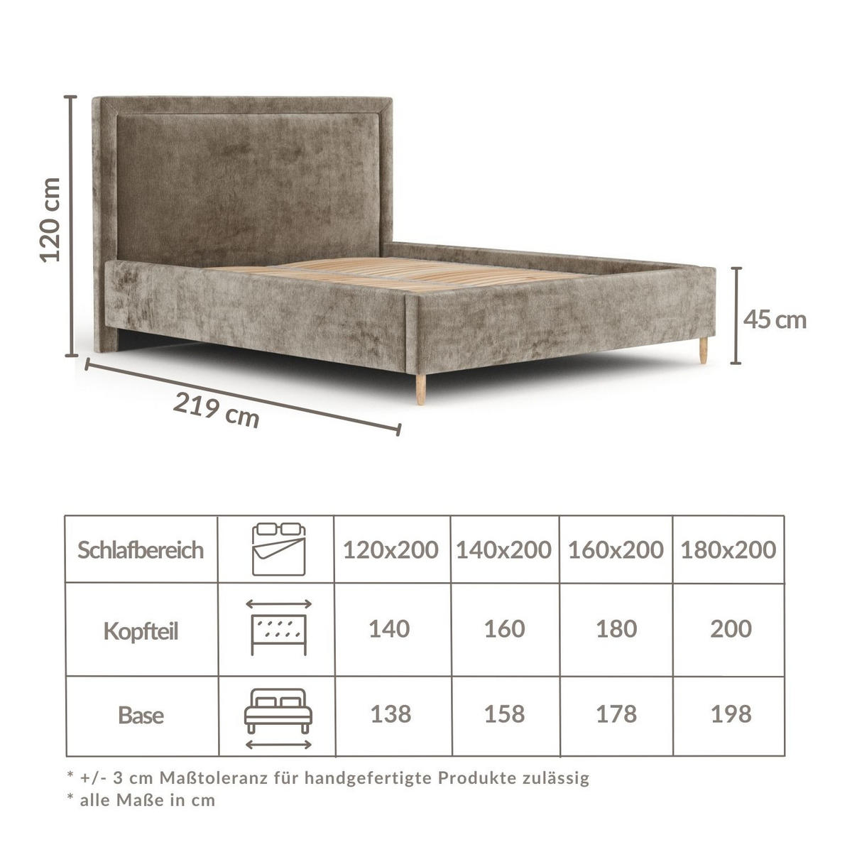 POLSTERBETT Ordina Beige 120/200 cm im Chenille-Stoff - Beige/Naturfarben, Holz/Holzwerkstoff (120/200cm) - Maison de Reve