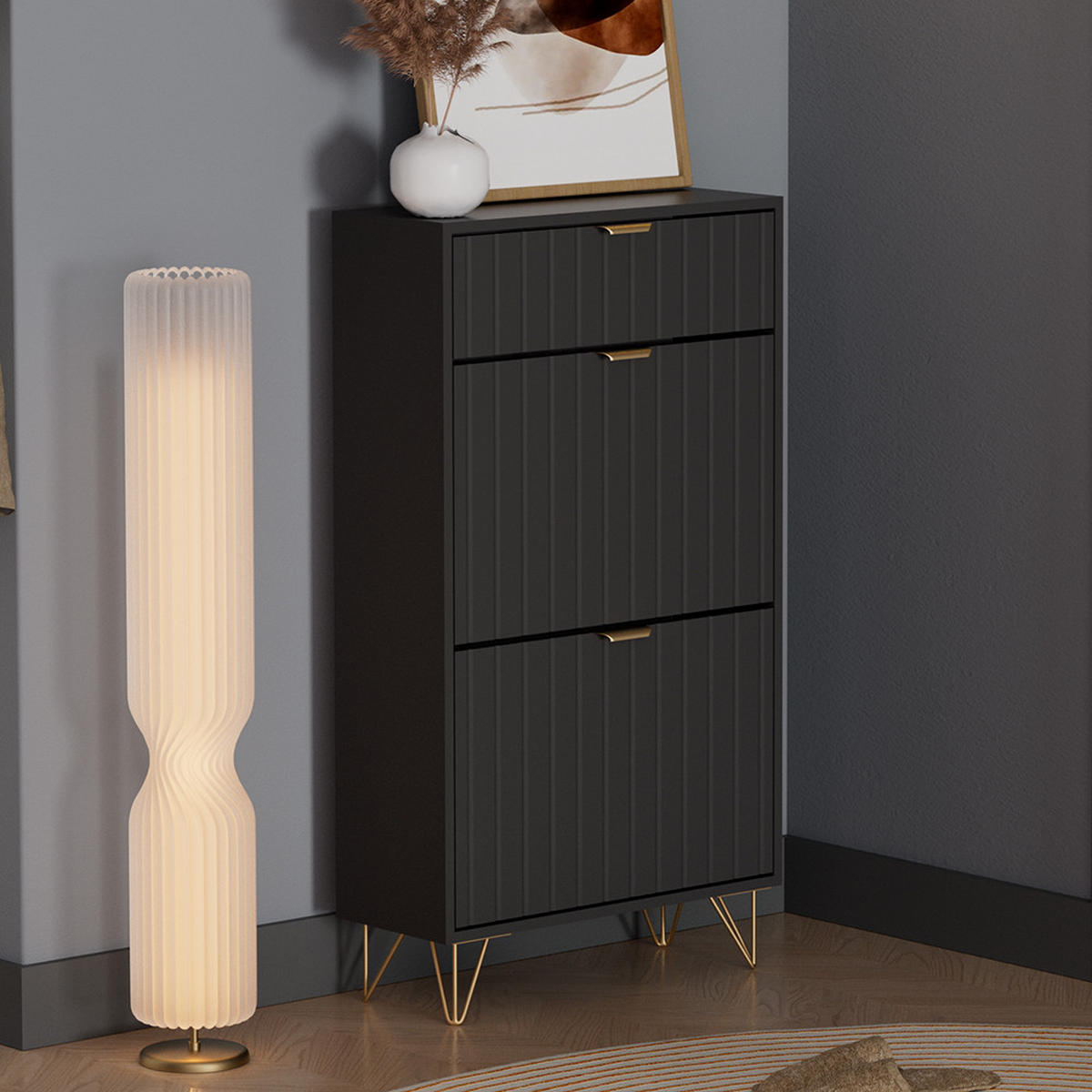 SCHUHSCHRANK Helge Schwarz 60 x 107.5 cm 2 Fächer - Schwarz, Holzwerkstoff (60/107.5/23.5cm) - Vicco