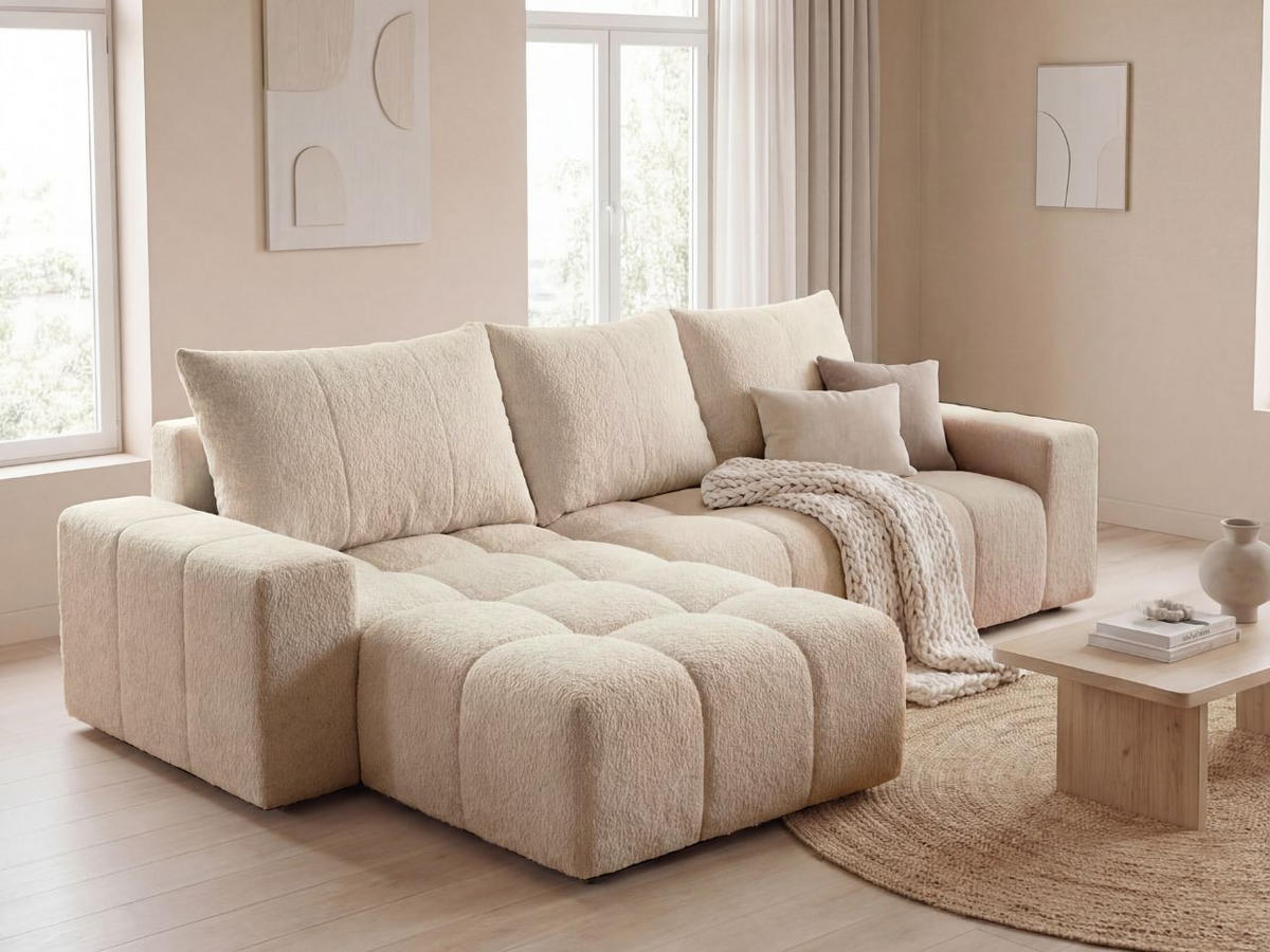 ECKSOFA Bresso Bouclé-Stoff Beige - Beige, Holz/Textil (255/168cm) - Graingold