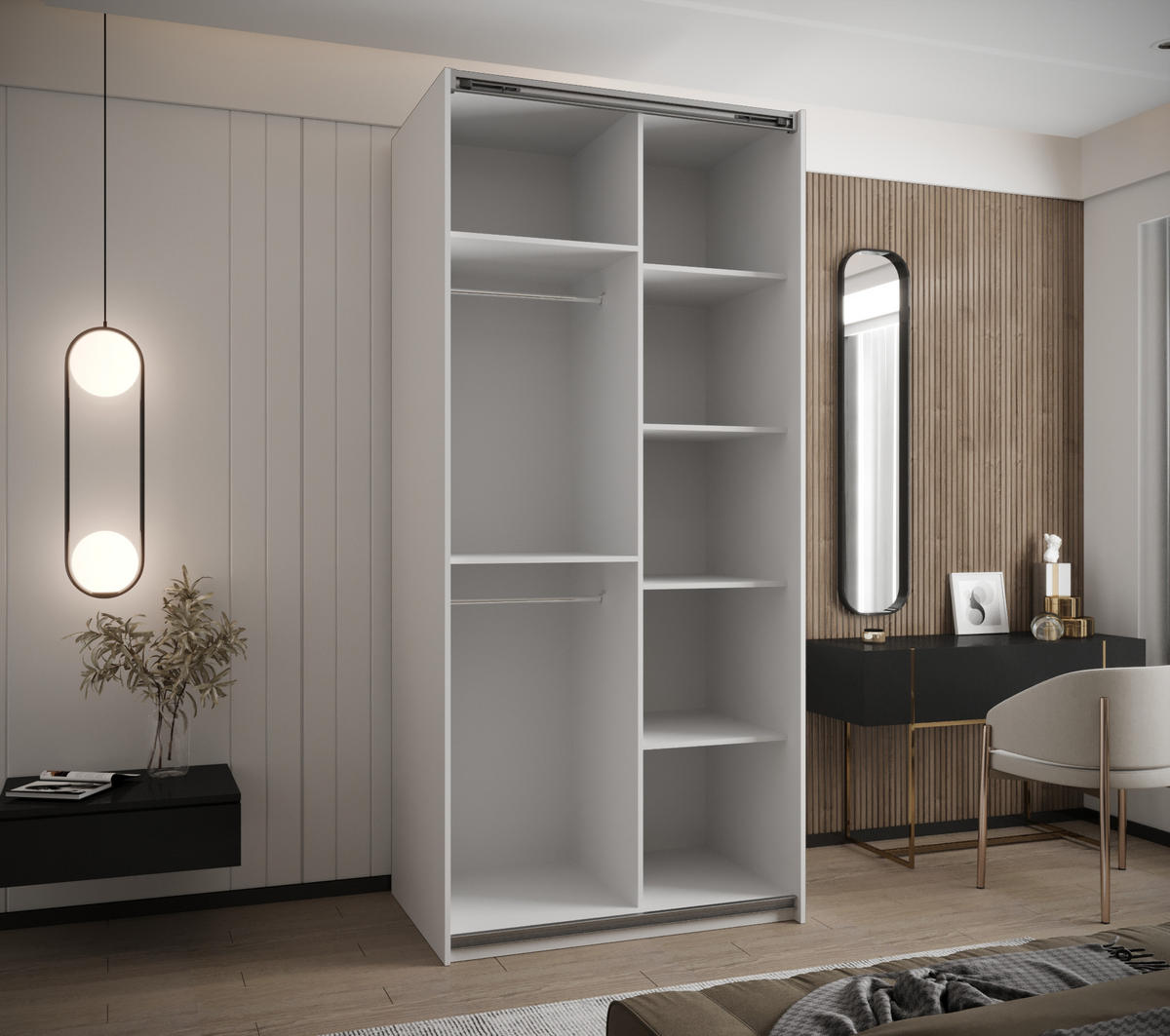 SCHWEBETÜRENSCHRANK 245,5/100/64 2-türig - Goldfarben/Schwarz, Holz/Metall (100/245/64cm) - Abiks Möbel