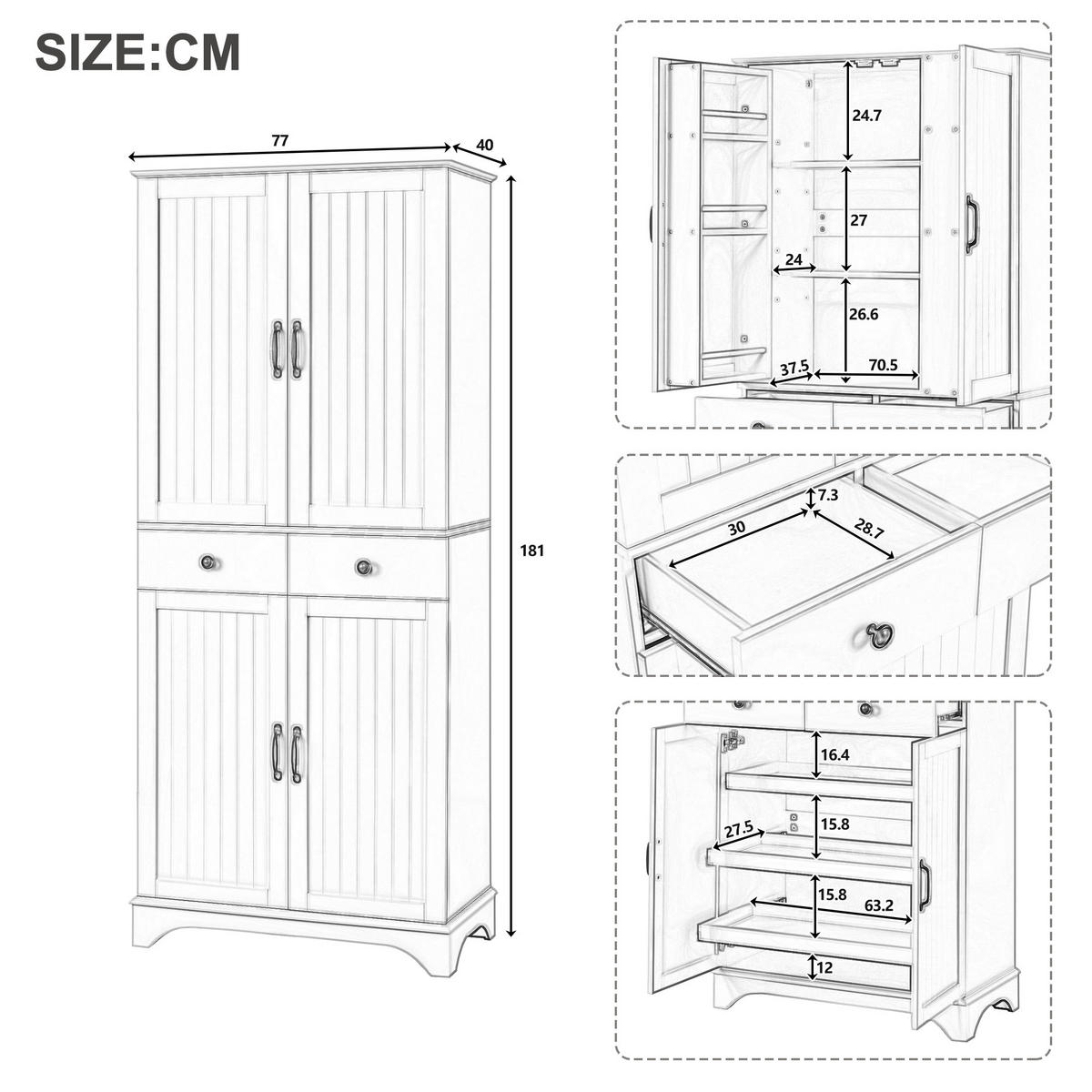BUFFETSCHRANK Weiß 77/40/181 cm - Weiß, Holz (77/181/40cm) - PANGIVO