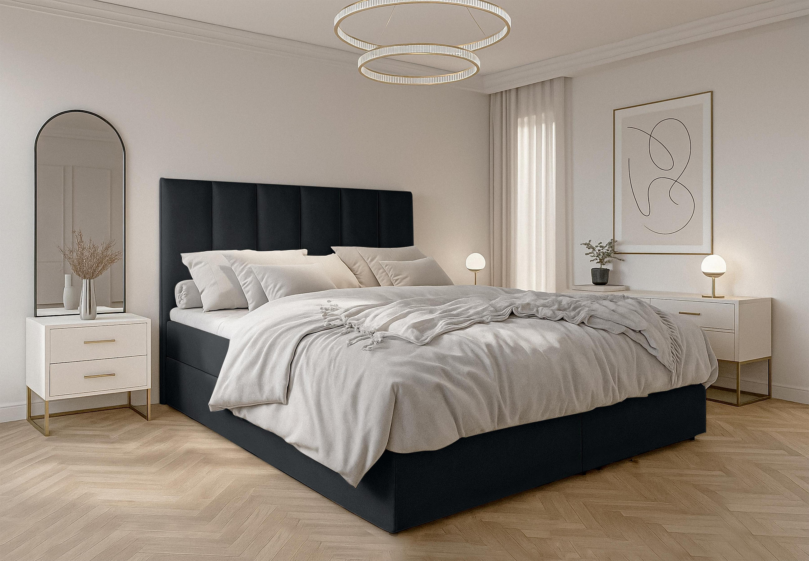BOXBETT MEREA 180x200 cm mit Bettkasten und Matratze - Schwarz - Schwarz, Holz/Holzwerkstoff (180/200cm) - AX Living