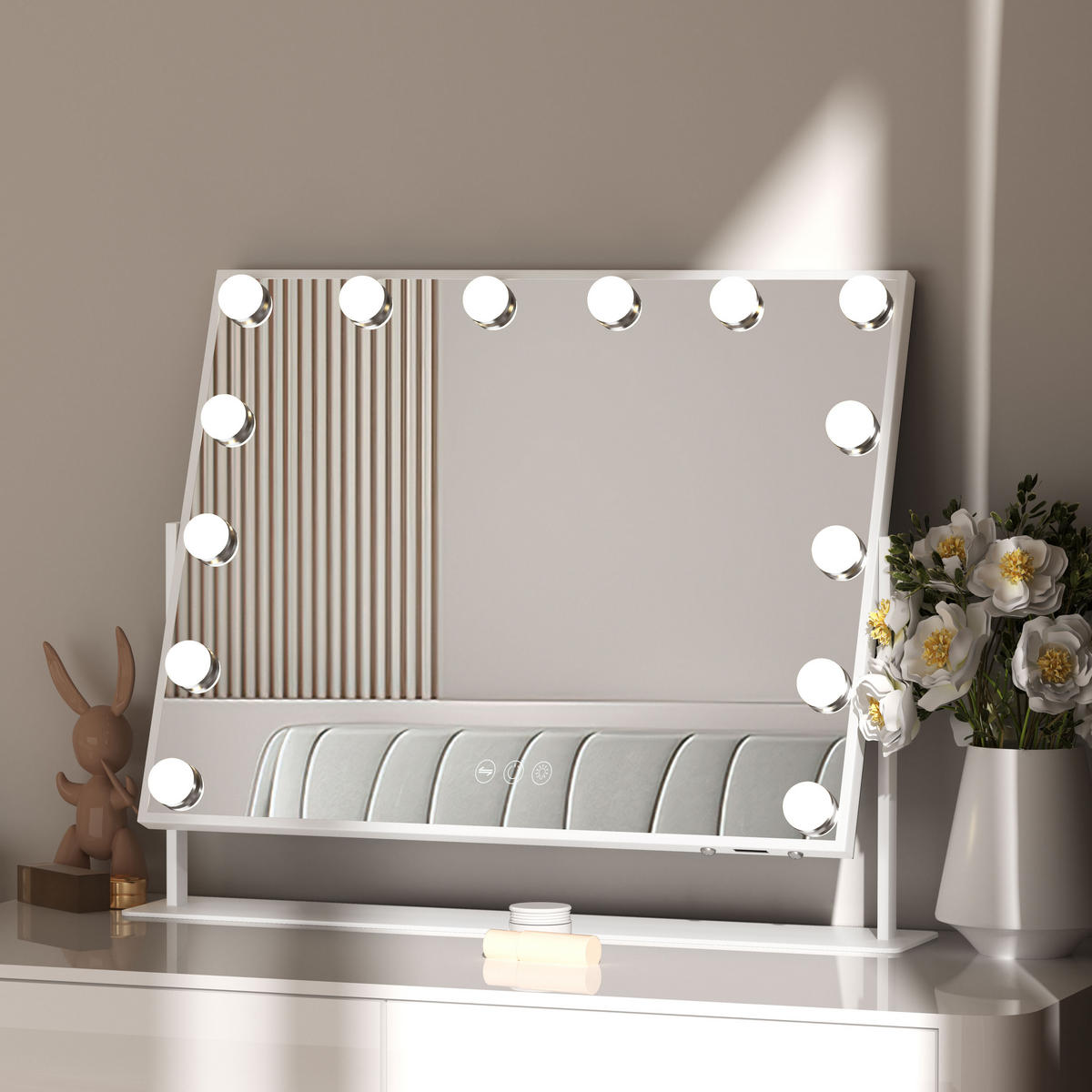 SCHMINKSPIEGEL mit LED-Beleuchtung drehbar weiß 58/46 cm - Weiß, Metall (58/46/3cm) - VANITII
