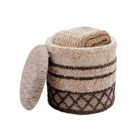 SITZHOCKER RHONE, Stoff, mit Textilbezug, mit Rauten, Beige-Braun, Ø 40 x 45 cm - Beige, Textil (40/45/40cm) - KADIMA DESIGN