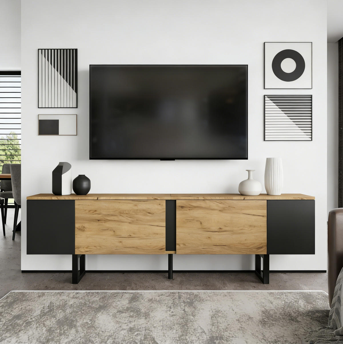 TV-ELEMENT mit 2 Türen 180 x 40 x 55 cm Holzoptik Schwarz - Braun, Holzwerkstoff (40/55/180cm) - Beauniv