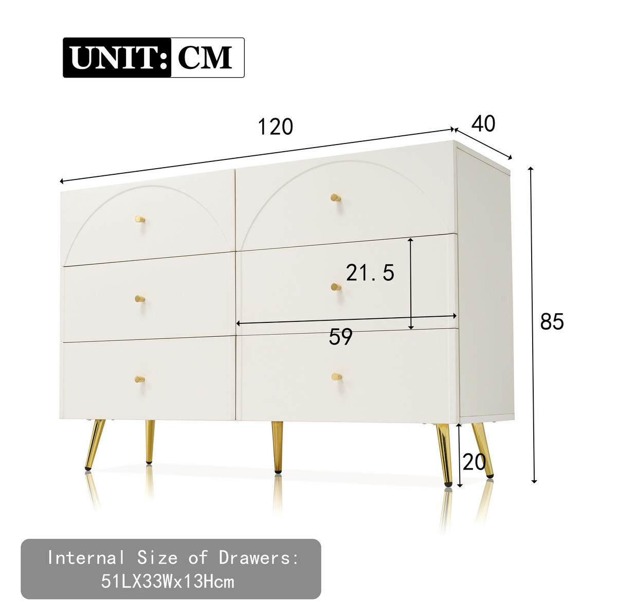 SCHUBLADENKOMMODE 120/40/85 cm mit 6 Schubladen in Creme-Weiß - Creme, Holz (120/40/85cm) - BEAOK