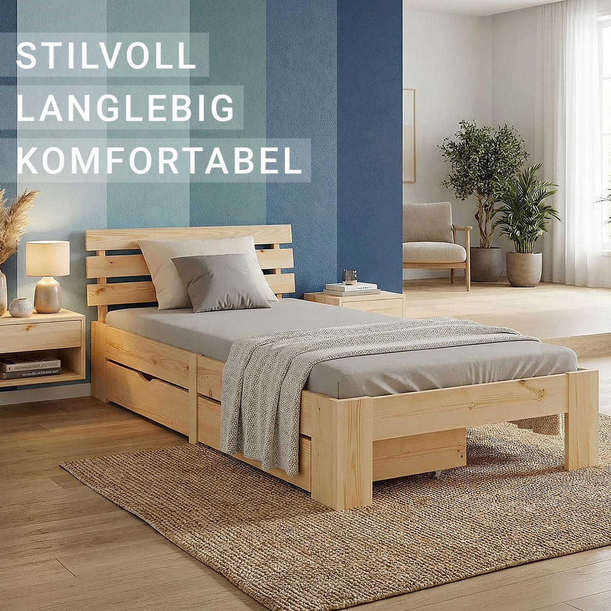 HOLZBETT mit Stauraum 90/200 cm natur - Braun, Holz (90/200cm) - Homestyle4u
