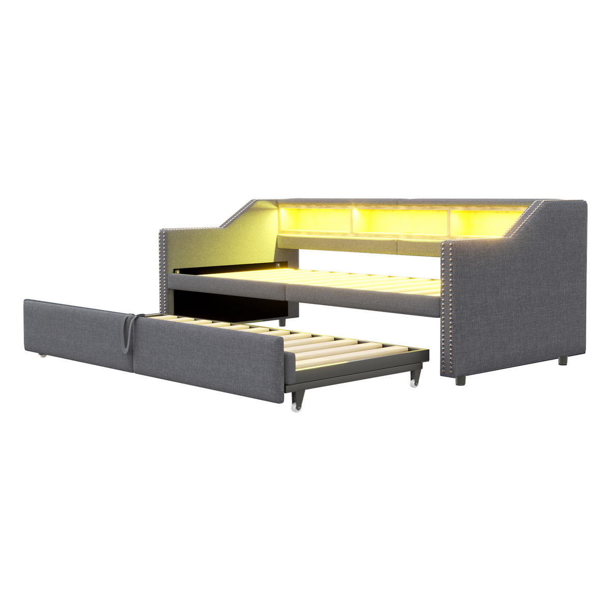SCHLAFSOFA ausziehbar 90/180x200 cm mit USB und LED Dark Gray - Dunkelgrau, Metall (90/200cm) - Meubliv