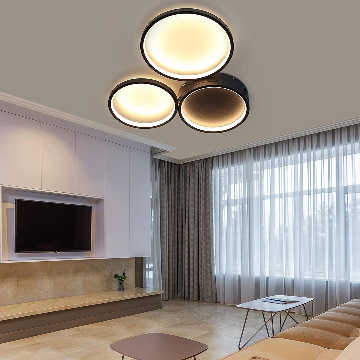 LED-DECKENLEUCHTE Dreiring 43.5/35.5/6 cm - Schwarz, Metall (43.5/35.5/6cm) - Nettlife