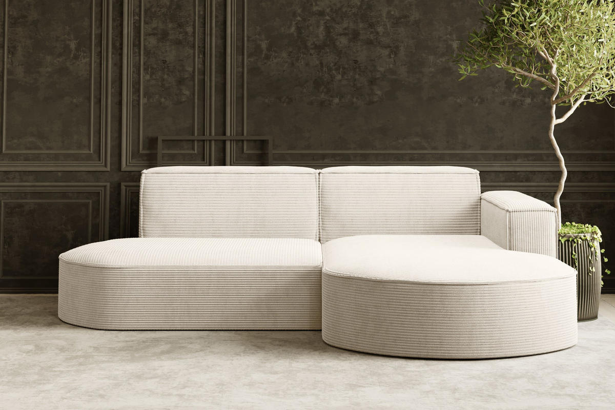 ECKSOFA Modena Studio, Cord Stoff Ecru Rechts - Ecru, Holzwerkstoff/Textil (236/165cm) - Kaiser Möbel