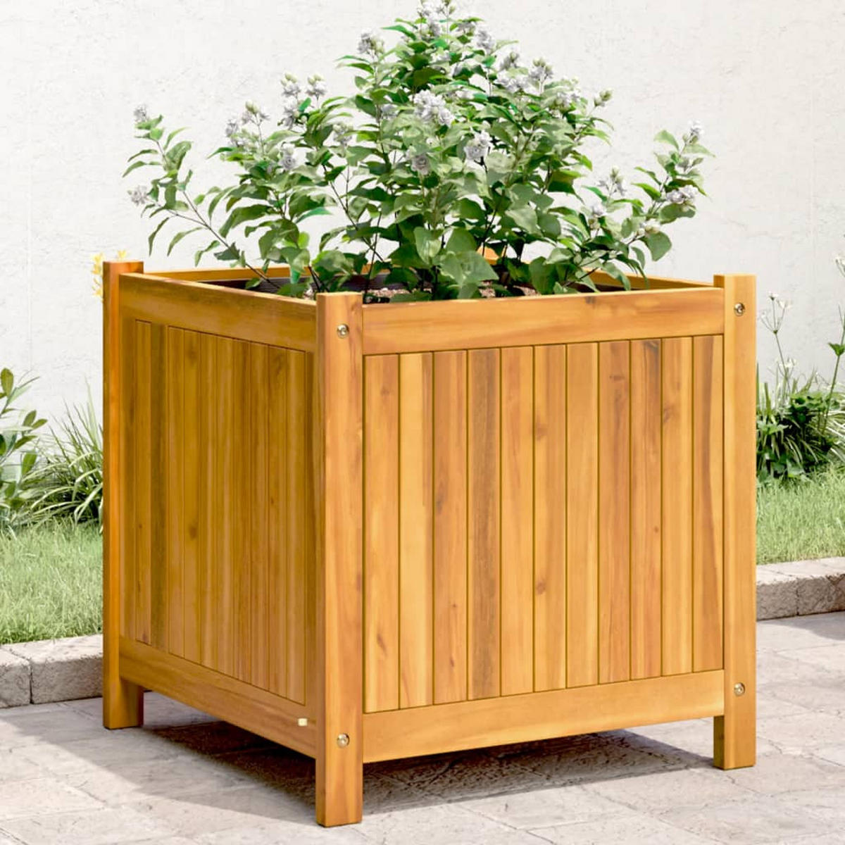 PFLANZKÜBEL Mit Einlage 50/50/50 Cm Massivholz Akazie - Braun, Holz (50/50/50cm) - vidaXL