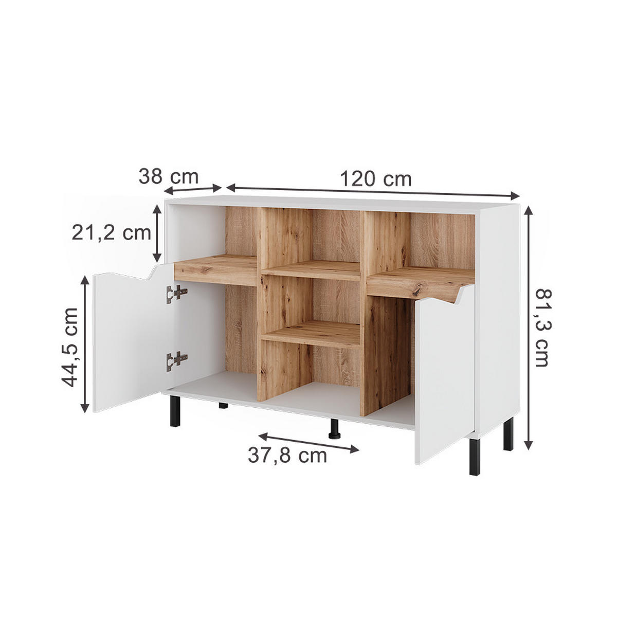 KREDENC Marelle Bílá/Artisan - bílá, kompozitní dřevo (120/81.3/38cm) - Vicco