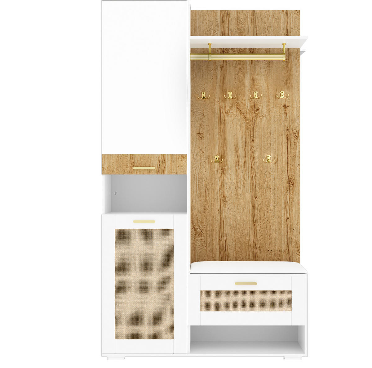 GARDEROBEN-SET mit Spiegel und LED 110 x 38 x 190 cm Weiß Holzoptik - Weiß, Metall (38/190/110cm) - Beauniv