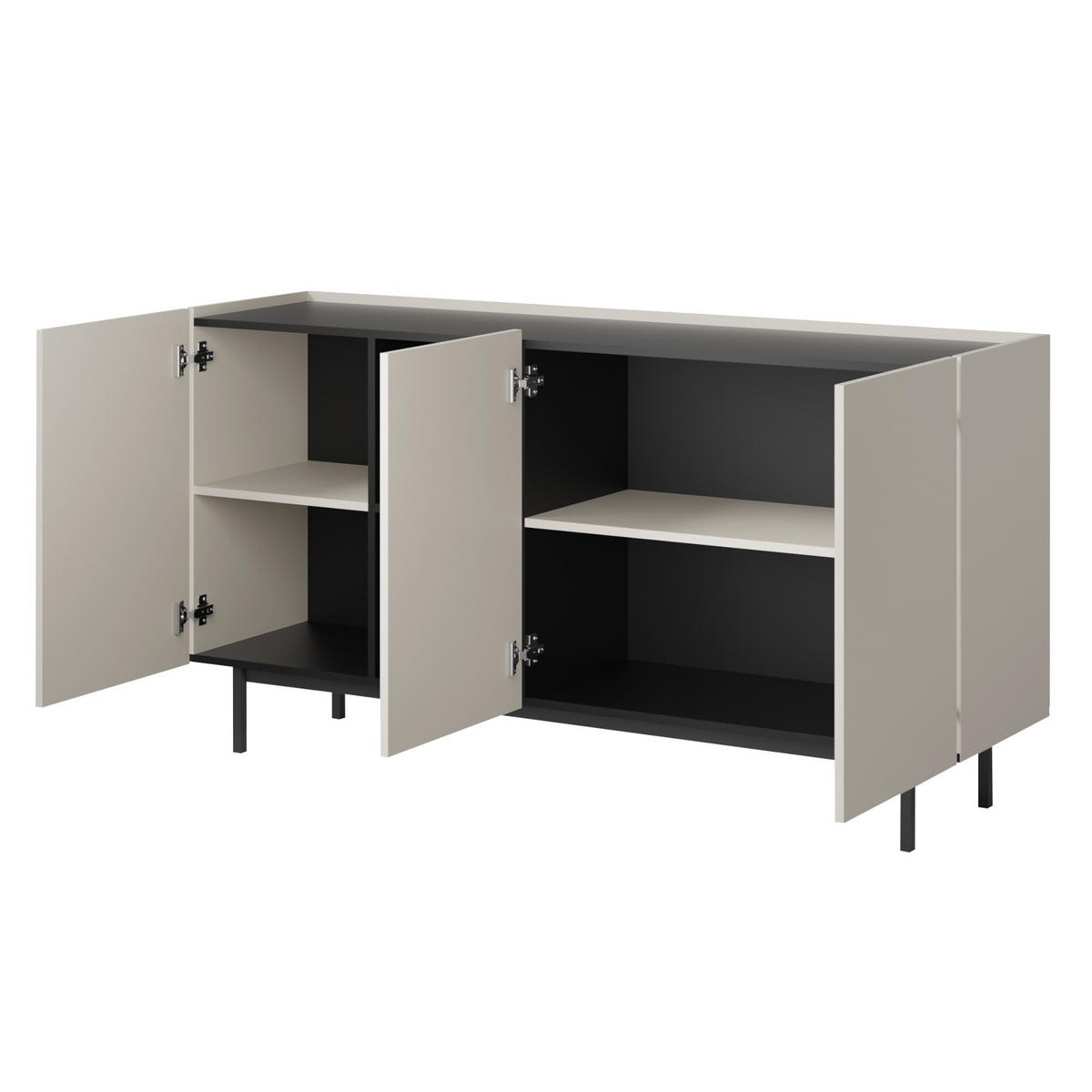 KOMMODE mit Klapptüren Noel 3D 165 Kaschmir / Schwarz - Kaschmir/Schwarz, Holzwerkstoff/Metall (164/87/42cm) - mzm24