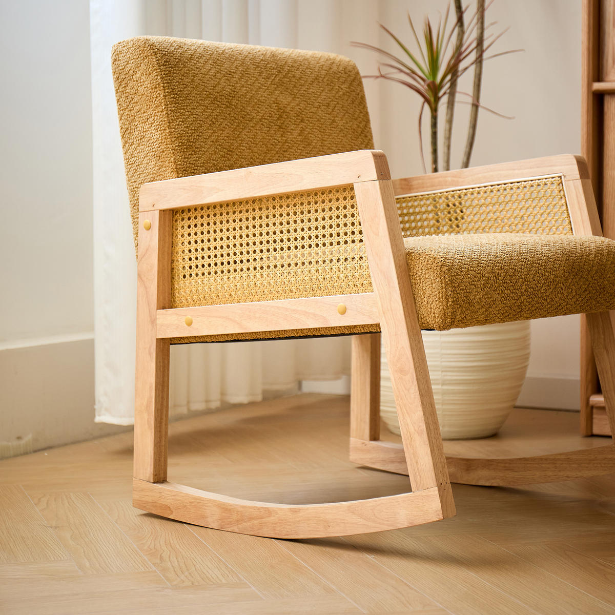 SCHAUKELSTUHL Holz Rattan Gelb - Gelb, Holz (59/76/67cm) - Nordlys
