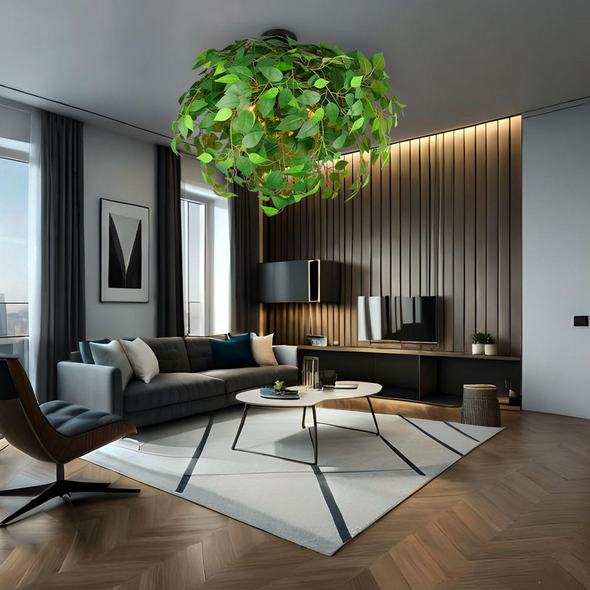 DECKENLEUCHTE LEAVY Grün Blätter-Design - Grün, Kunststoff (70/70/73cm)