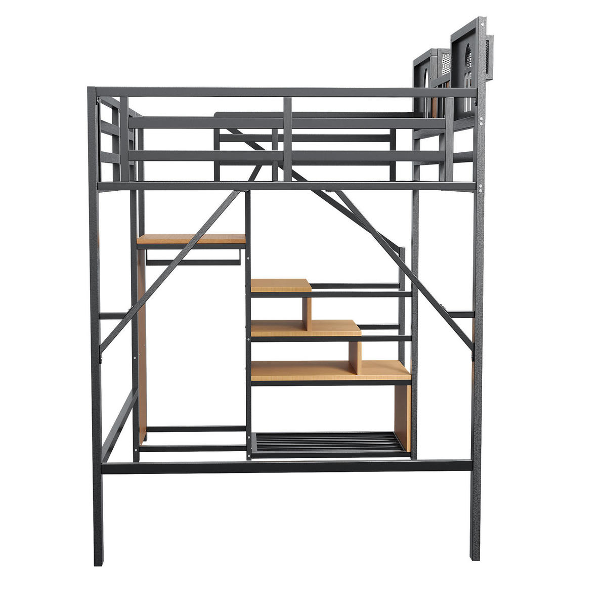 HOCHBETT 140/200 cm aus Metall/MDF mit Stauraumleiter und Ablage Schwarz - Schwarz, Metall (140/200cm) - Modenvie