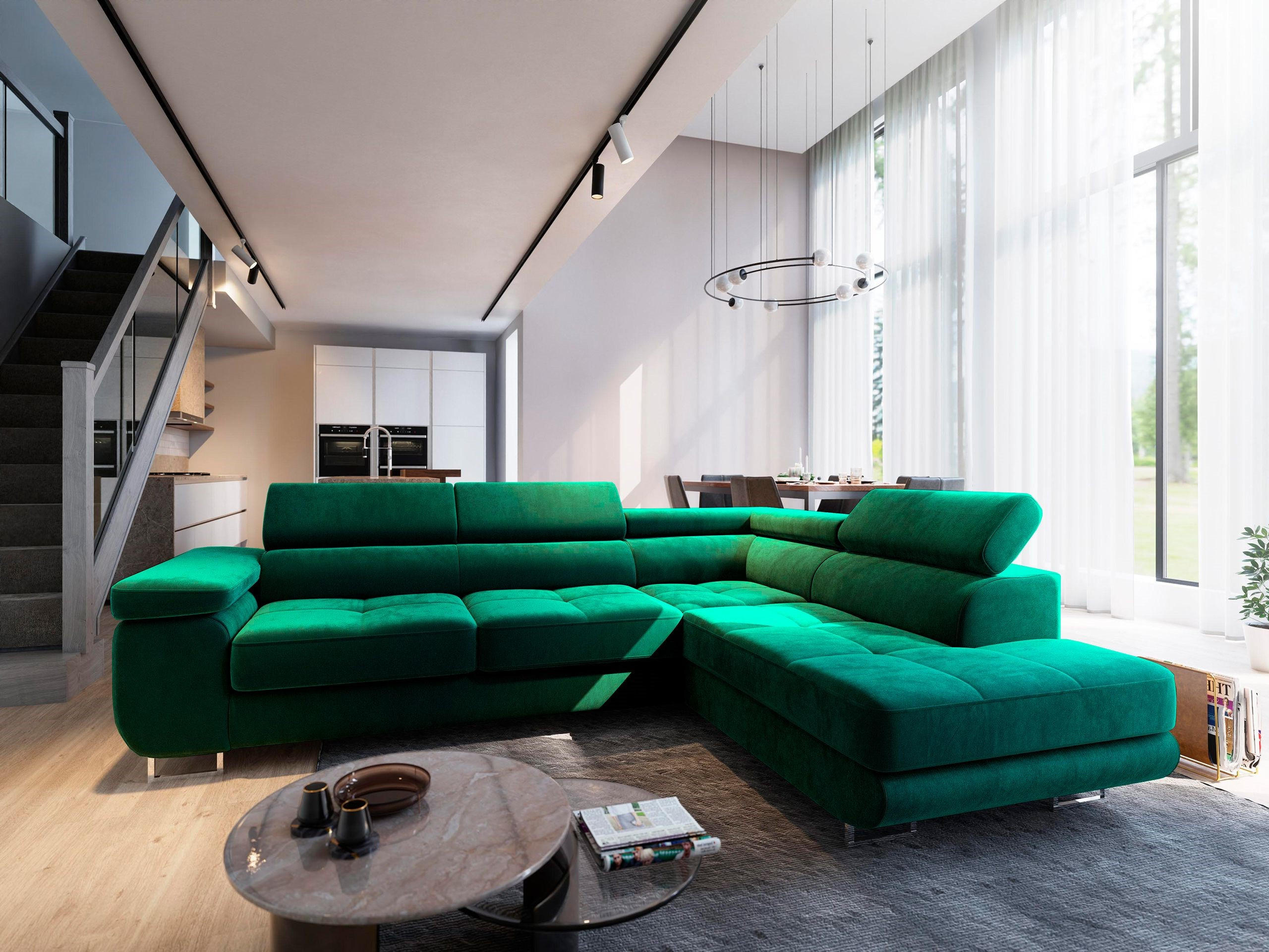 Thumbnail - Masseno Ecksofa, Grün, Holz, 5-Sitzer, L-Form,L-Form, 275x202 cm, Wohnzimmer, Sofas & Couches, Wohnlandschaften, Ecksofa...