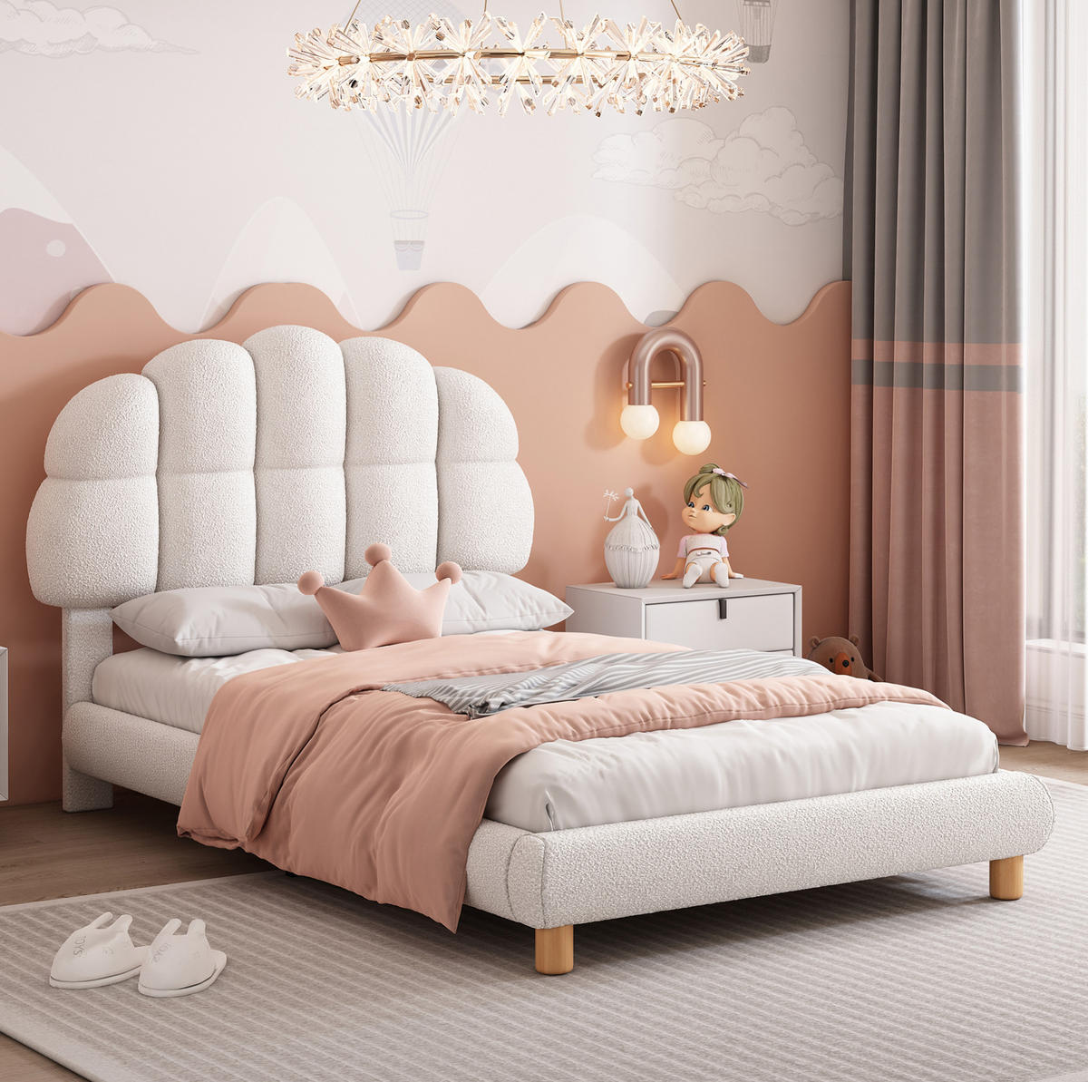 POLSTERBETT 90/200 cm Weiß aus Boucle mit Holzlattenrost - Weiß, Textil (90/200cm) - OKMYHOME