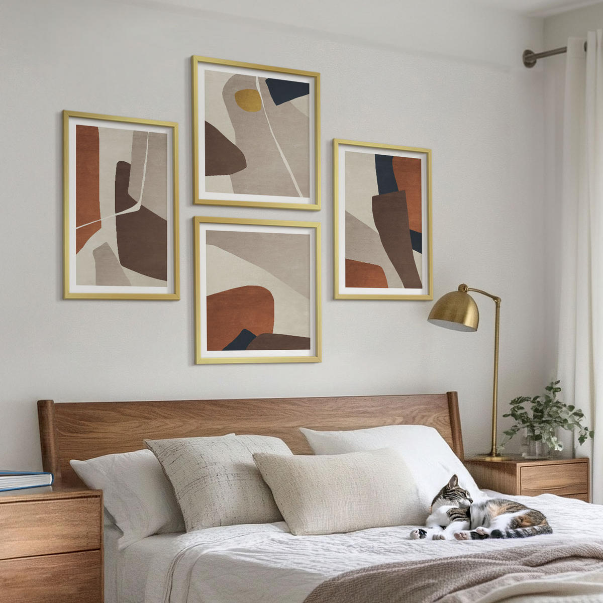 WANDBILDER 4er Set - 50x50 cm & 40x60 cm Goldrahmen - Abstrakte moderne Formen - Goldfarben, Kunststoff (50/50cm) - ArtPrintCave
