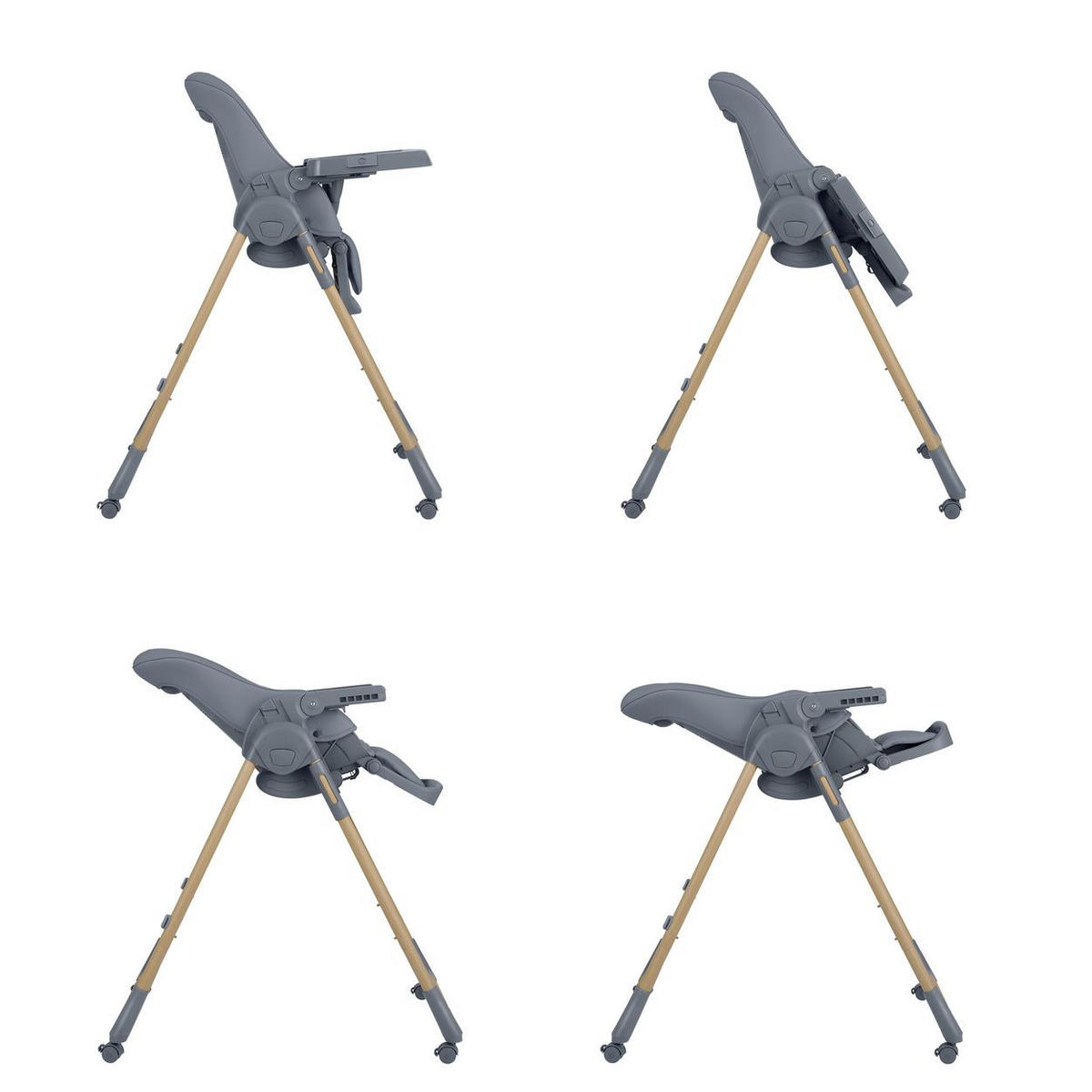 HOCHSTUHL Olive 2 grau höhenverstellbar, Räder, Ablagefach, klappbar, Sicherheitsgurt - Grau, Metall (58/104/76cm) - Kikka boo