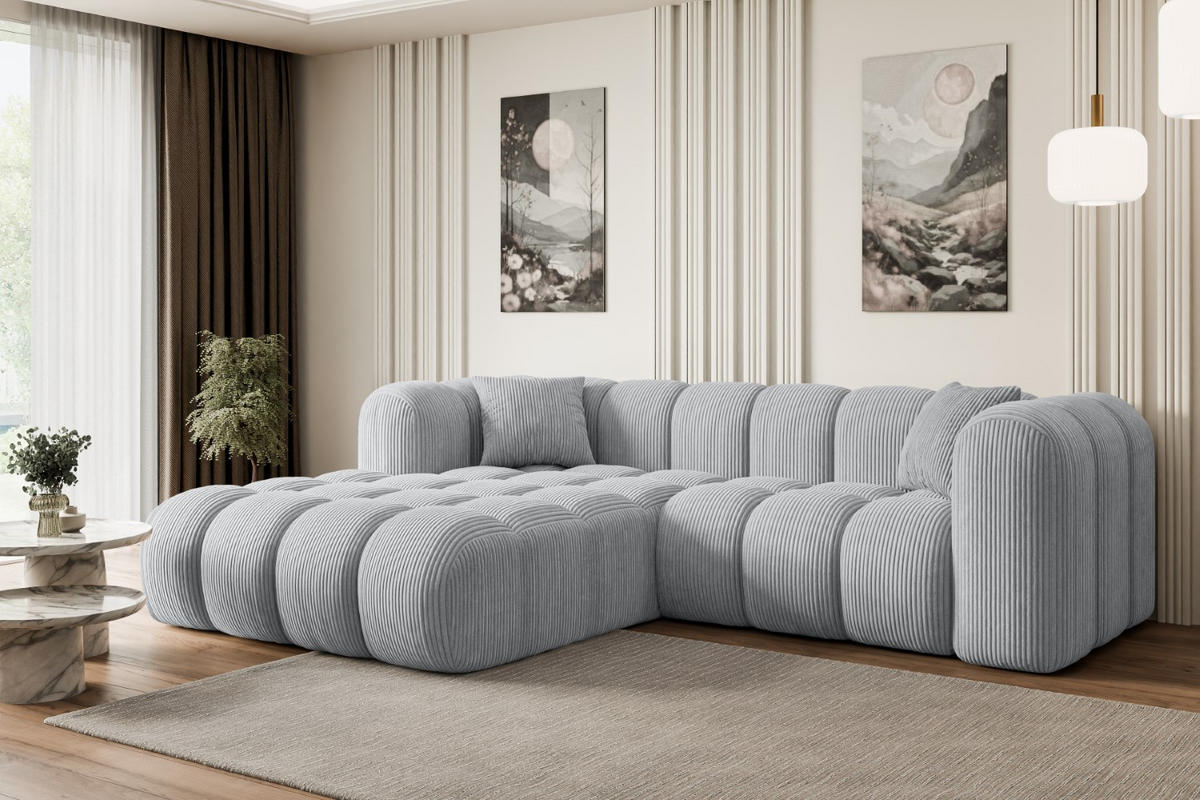 ECKSOFA Ottomane Links OLEA-L1 - 231x173x74 cm Grau Cord - Schwarz/Grau, Holzwerkstoff/Kunststoff (190/242cm) - ALTDECOR