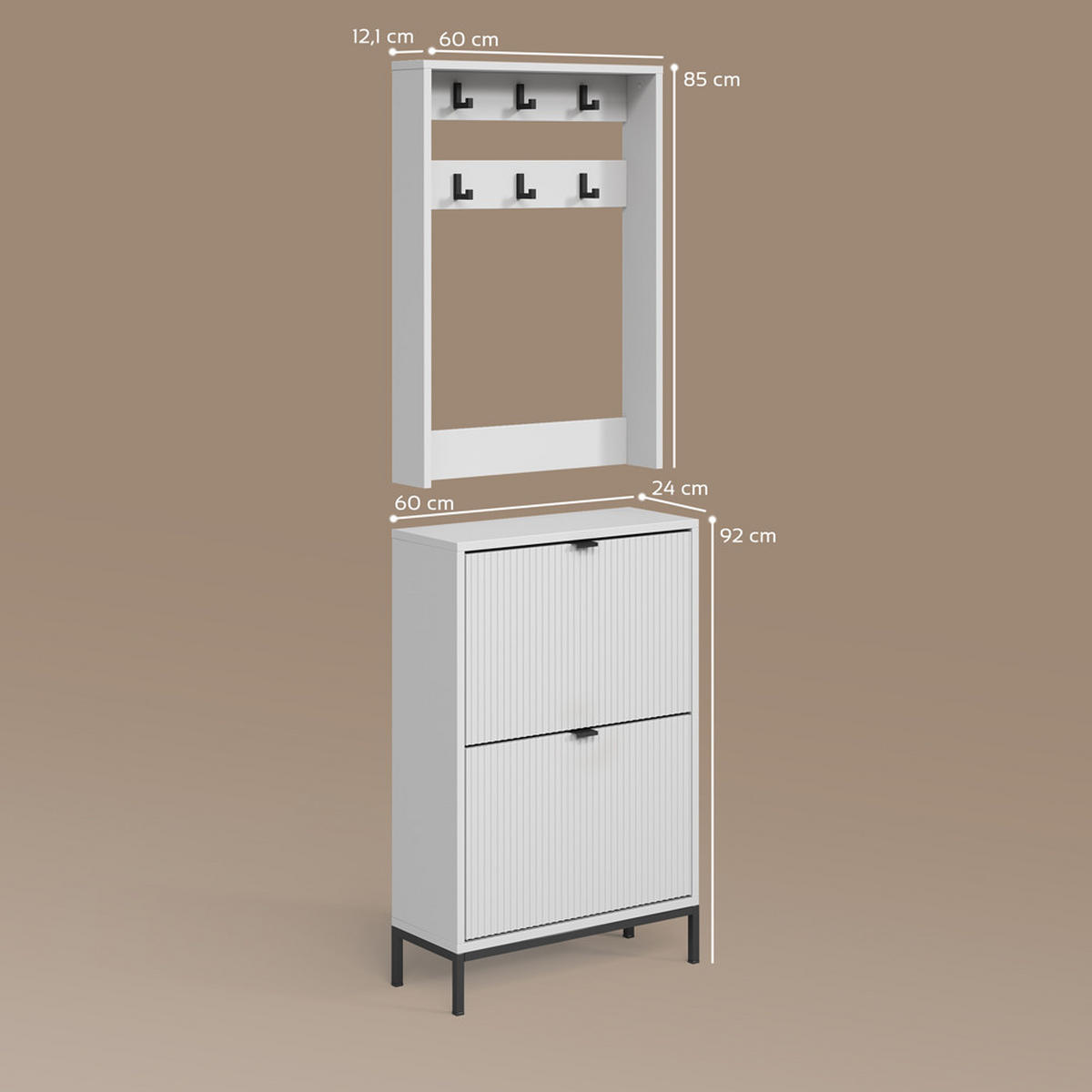 GARDEROBE Aterno Weiß Set, 2 Teile - Weiß, Holzwerkstoff (60/92/24cm) - Livinity®