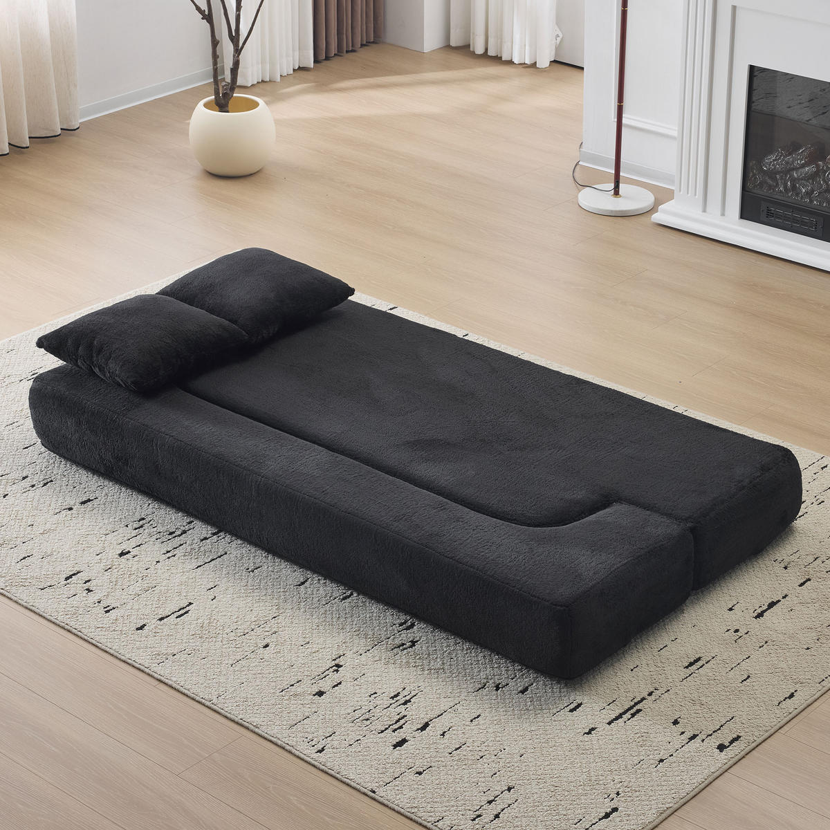 2-SITZER SCHLAFSOFA Stoff Schwarz klappbar mit Kissen - Schwarz, Textil (190/48/104cm) - WISHDOR