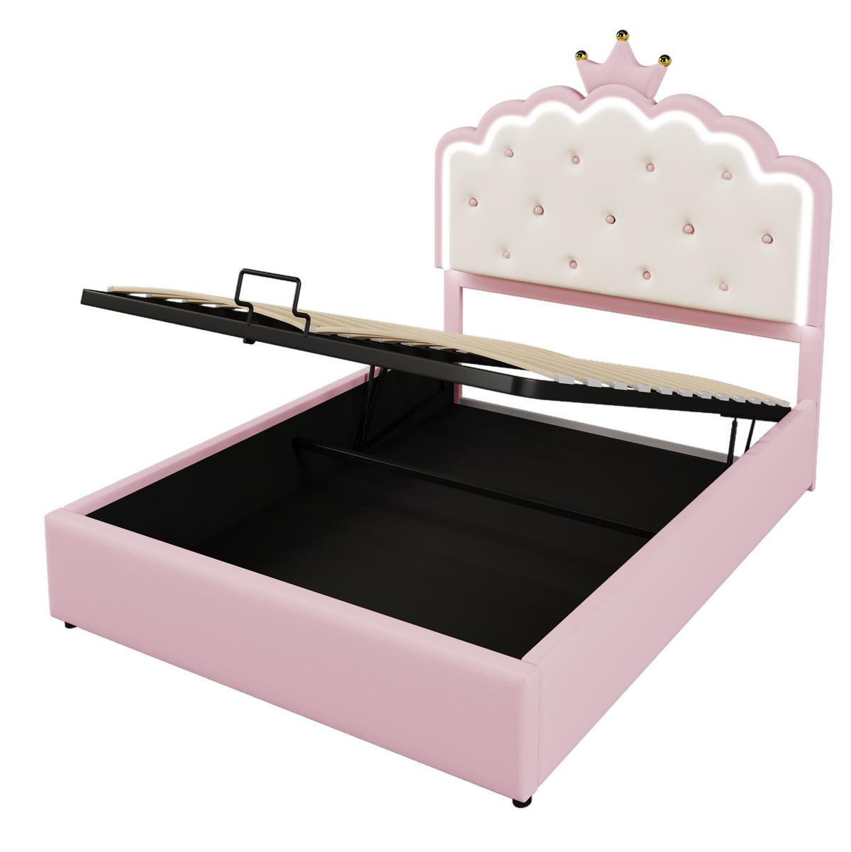 POLSTERBETT mit Bettkasten und Lattenrost 140x200 cm PU Pink - Pink, Metall (140/200cm) - Meubliv